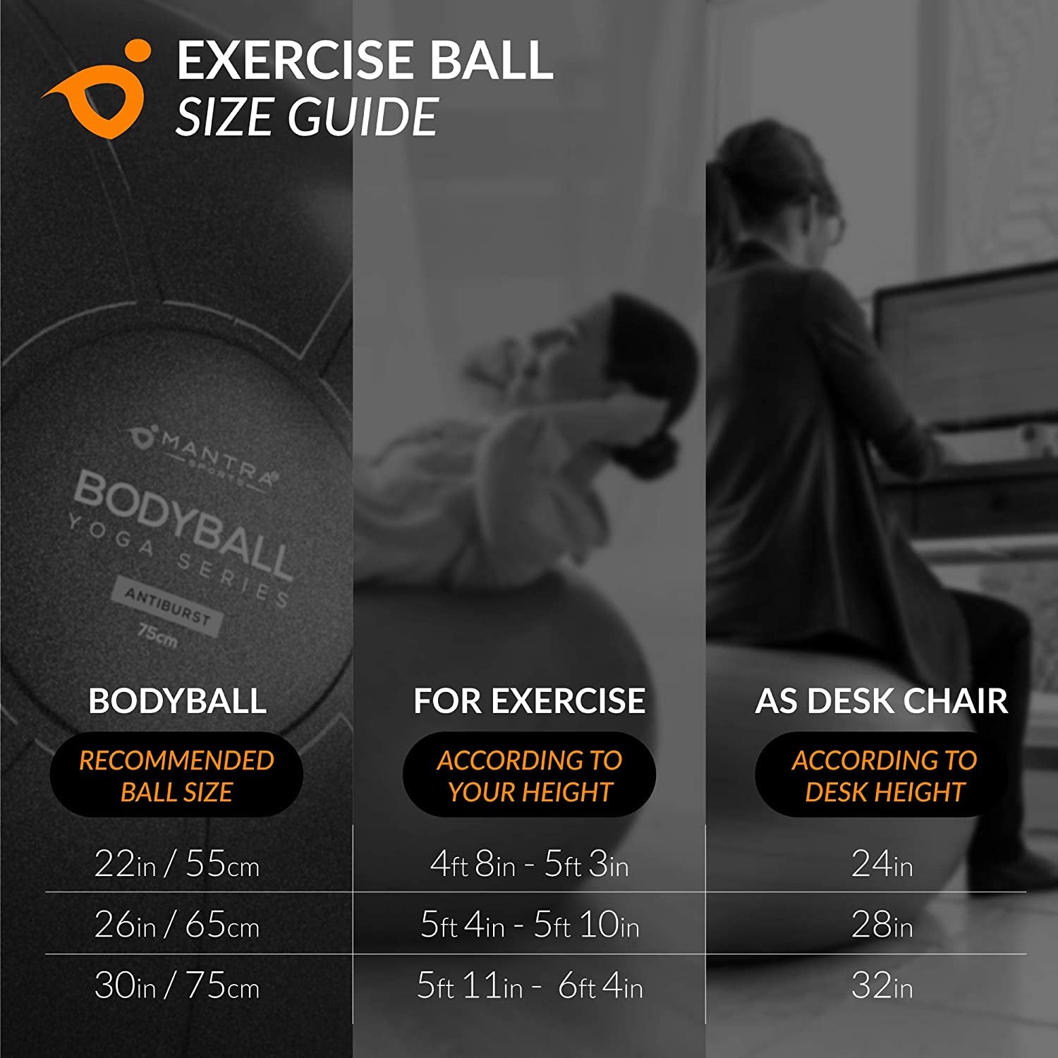 Exercise Ball – Yoga Ball for Pilates & Fitness - Birthing for Pregnancy, Stability, Core, Balance, Therapy for Physical Rehab, Workout for Home Gym & Office Chair, Fast Pump Included